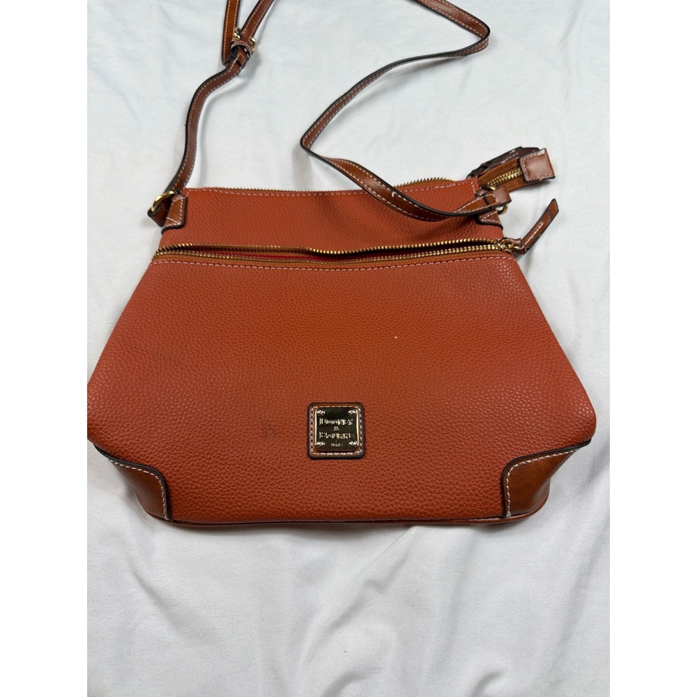 Dooney & Bourke Pebble Grain Leather Crossbody Bag Burnt Orange Brown Trim